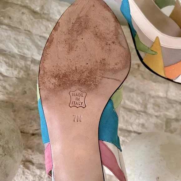 Vintage Italian Pieced Suede Slingback Heels - Picture 5 of 8